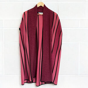 Exclusively Misook Kimono Open Cardigan Pink Black Purple Striped 2X